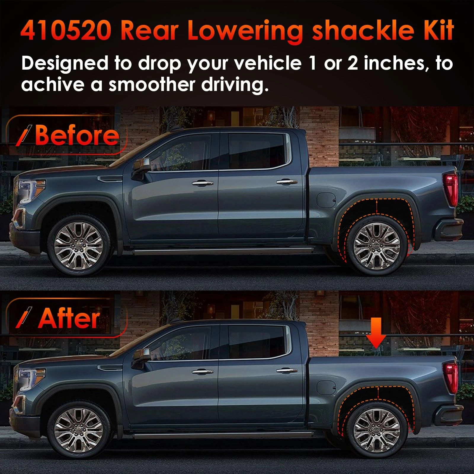 Lowering Shackle Kit, 2" Rear Drop, Fits 1999-2019 Chevy Silverado 1500. 2007 Chevy Silverado 1500 Classic